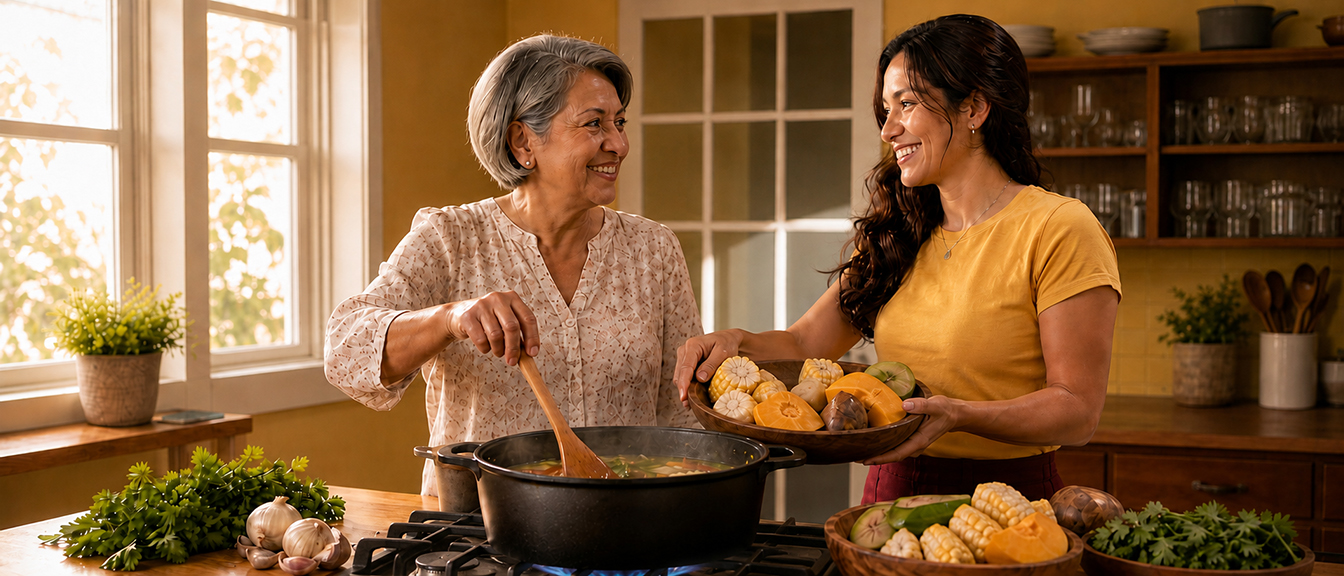 Señora cocinando con su hija